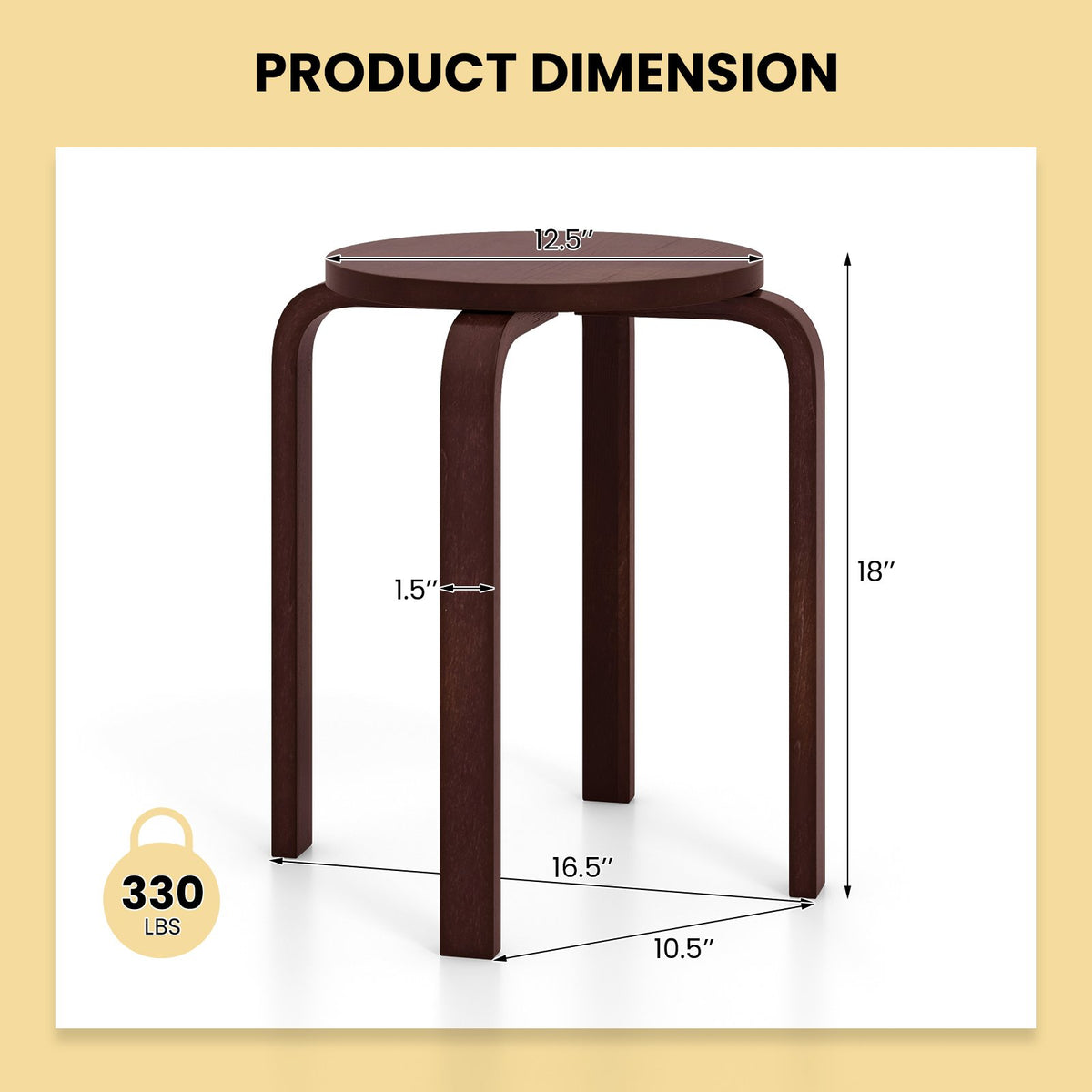 Set of 4 18 Inch Stackable Bentwood Dining Chairs with Round Top-Dark Brown view 4