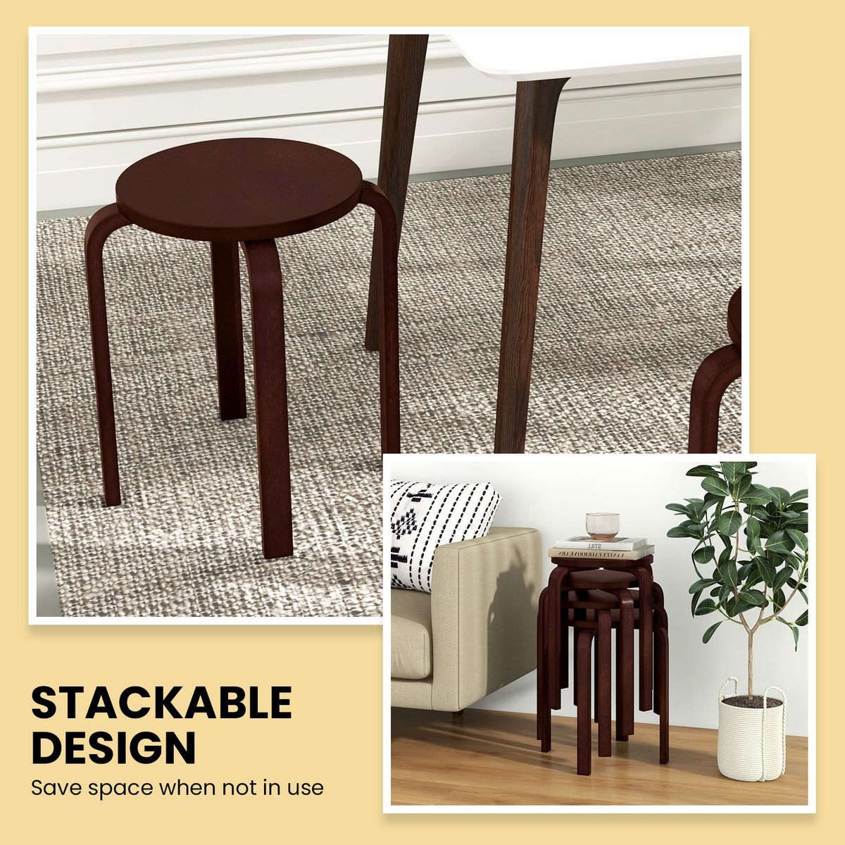 Set of 4 18 Inch Stackable Bentwood Dining Chairs with Round Top-Dark Brown view 5