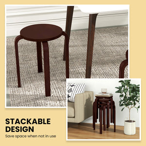 Set of 4 18 Inch Stackable Bentwood Dining Chairs with Round Top-Dark Brown view 5