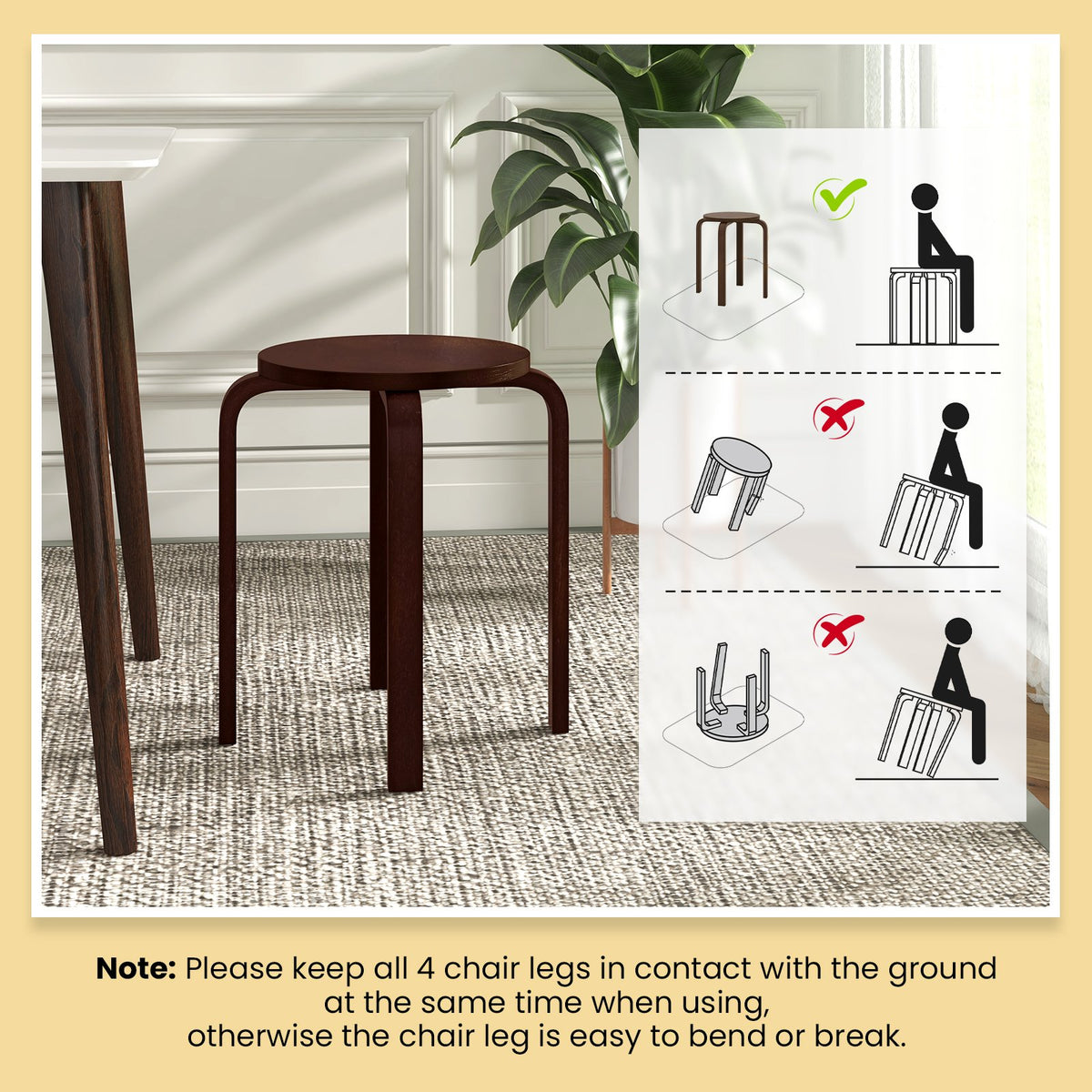 Set of 4 18 Inch Stackable Bentwood Dining Chairs with Round Top-Dark Brown view 9