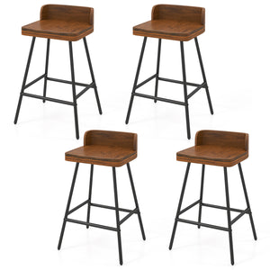 Set of 4 24 inches Industrial Rubber Wood Bar Stool with Low Back Metal Legs and Footrest