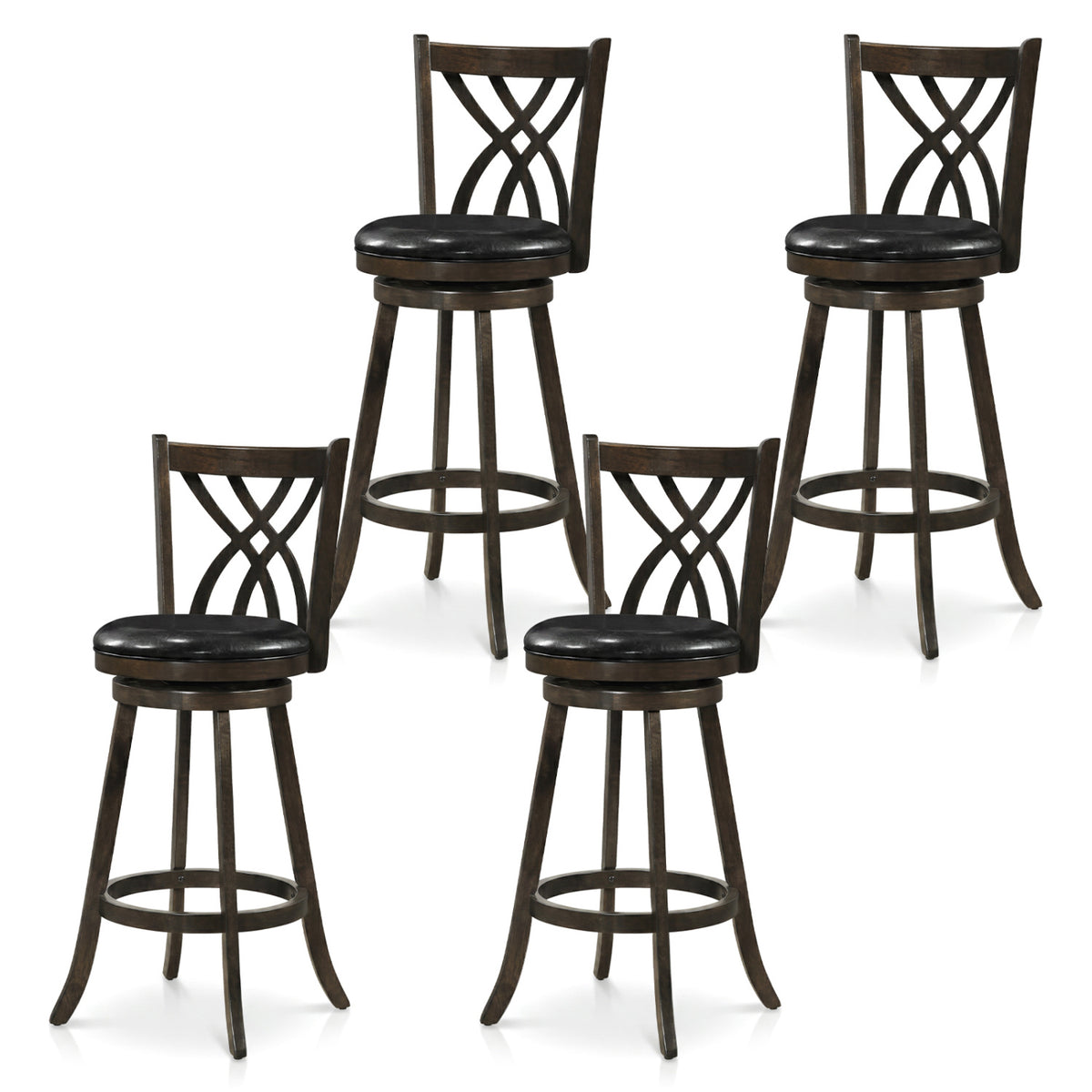 Set of 4 29 inches Counter Height Bar Stools with Rubber Wood Frame-Gray