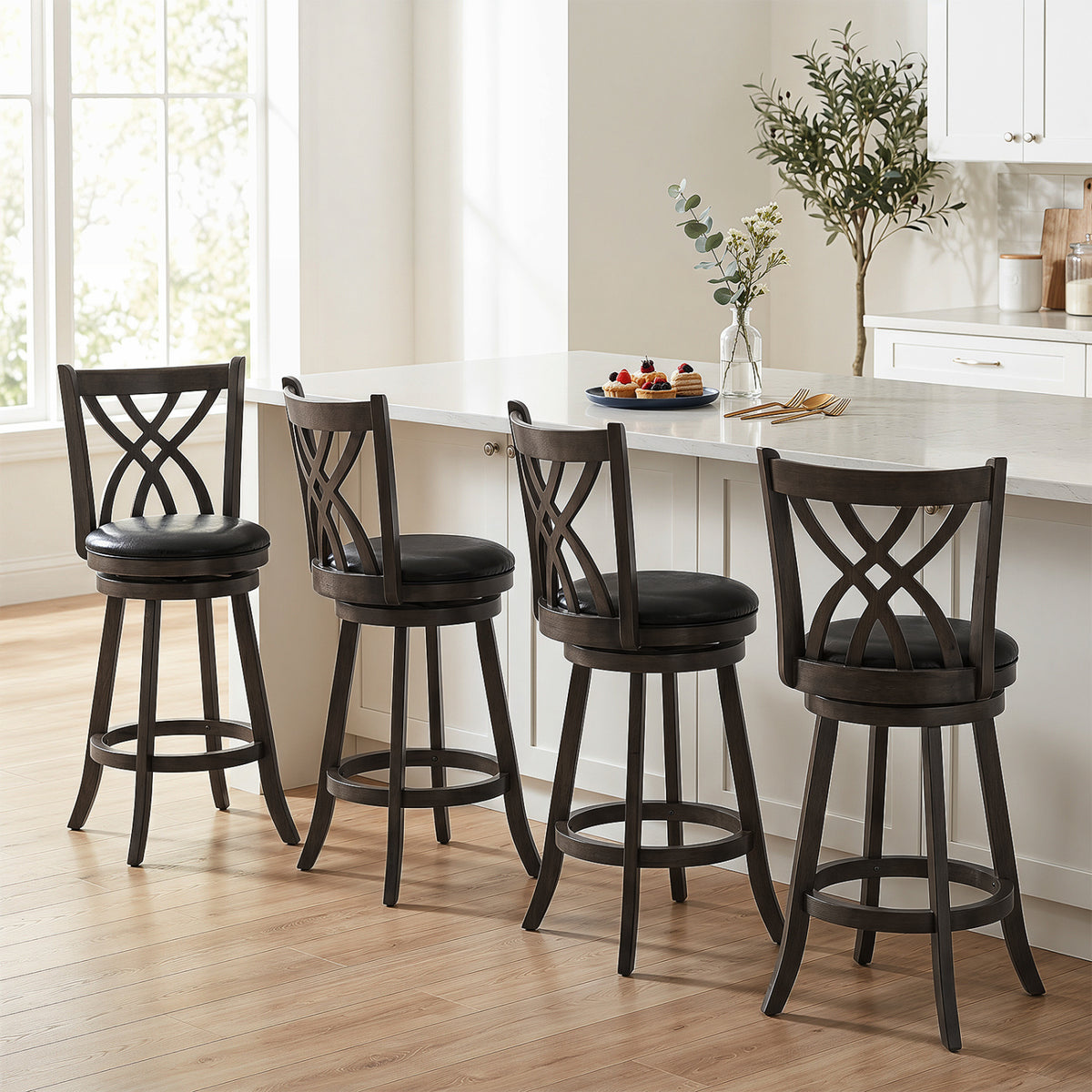 Set of 4 29 inches Counter Height Bar Stools with Rubber Wood Frame-Gray view 2