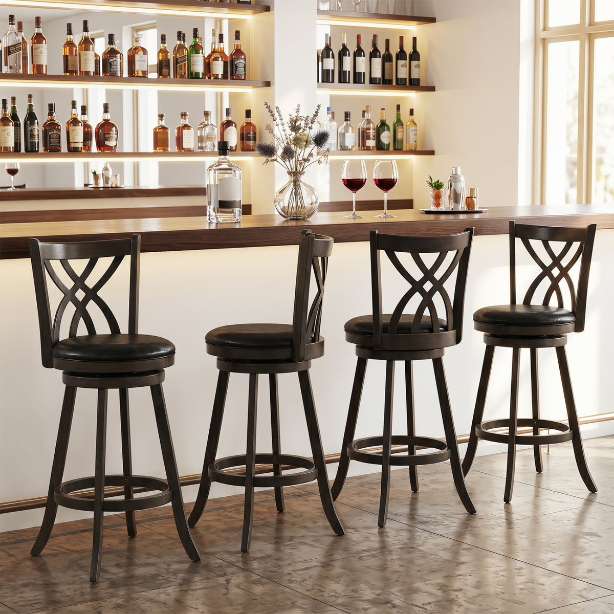 Set of 4 29 inches Counter Height Bar Stools with Rubber Wood Frame-Gray view 3
