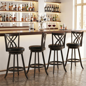 Set of 4 29 inches Counter Height Bar Stools with Rubber Wood Frame-Gray view 3