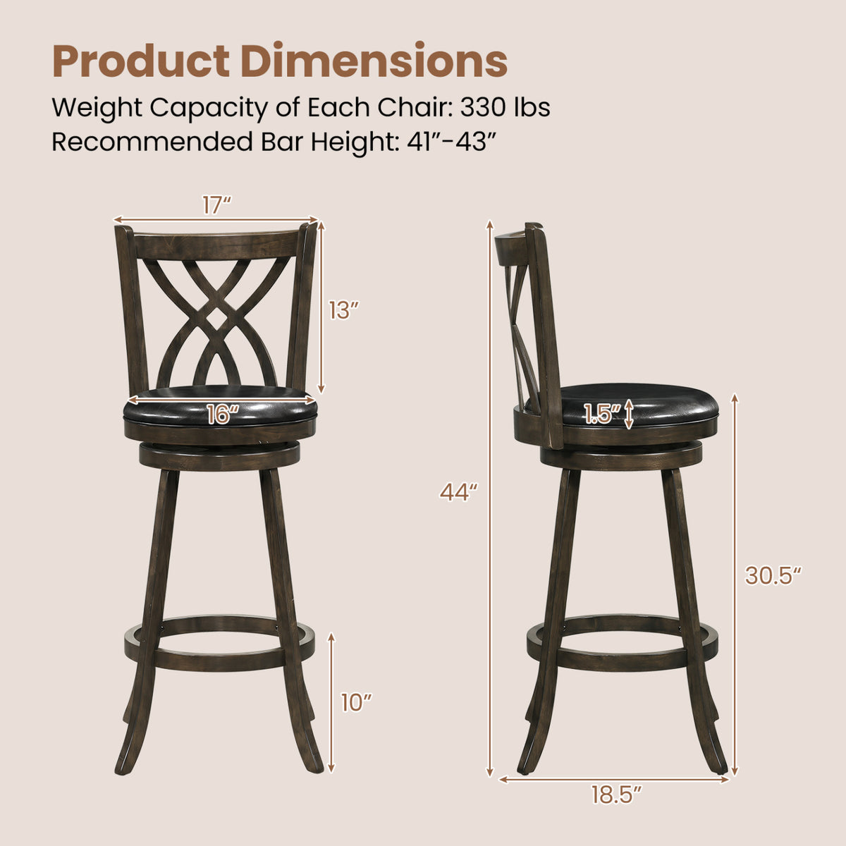 Set of 4 29 inches Counter Height Bar Stools with Rubber Wood Frame-Gray view 4