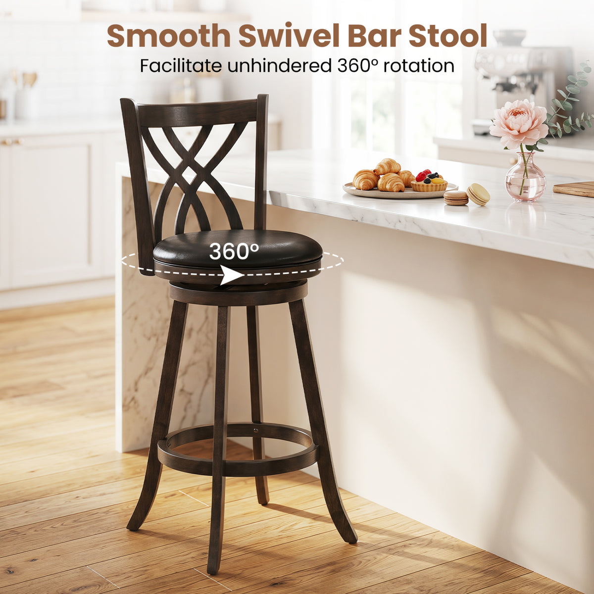Set of 4 29 inches Counter Height Bar Stools with Rubber Wood Frame-Gray view 7