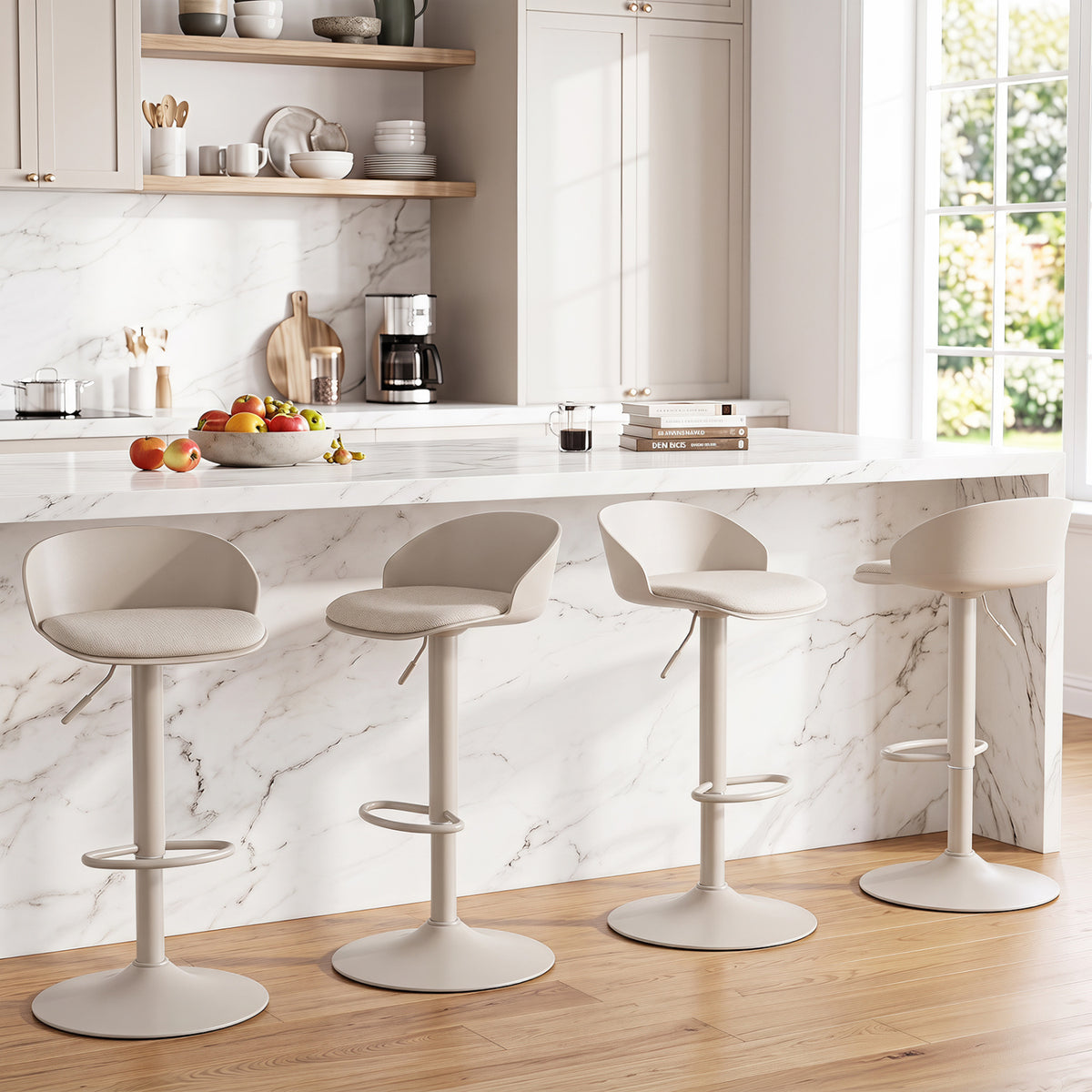Set of 4 Adjustable Swivel Bar Stools w/ Back & Footrest 330 LBS for Dining-Cream view 2