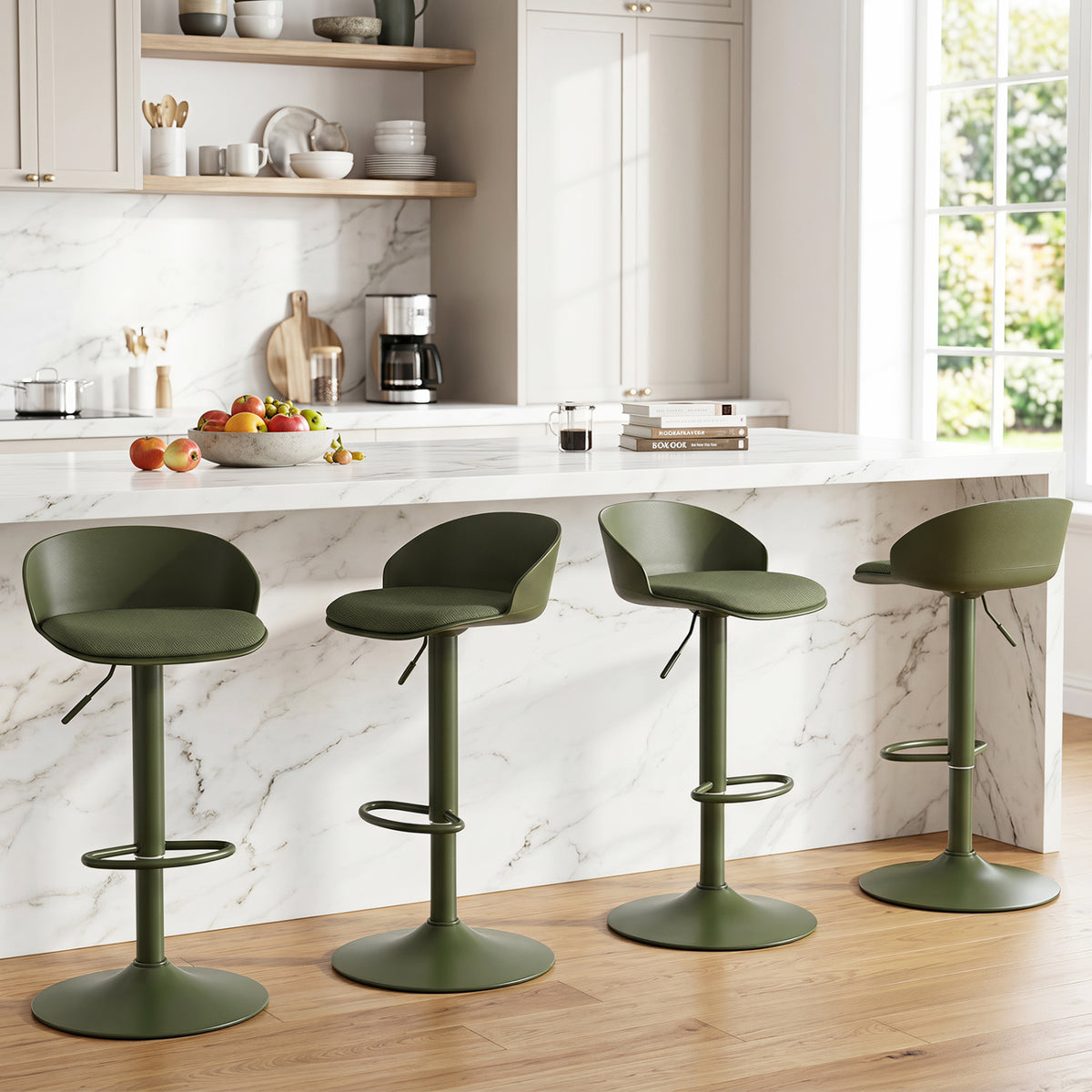 Set of 4 Adjustable Swivel Bar Stools w/ Back & Footrest 330 LBS for Dining-Green view 2