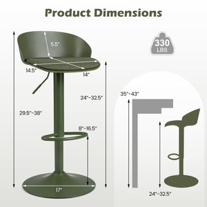 Set of 4 Adjustable Swivel Bar Stools w/ Back & Footrest 330 LBS for Dining-Green view 3