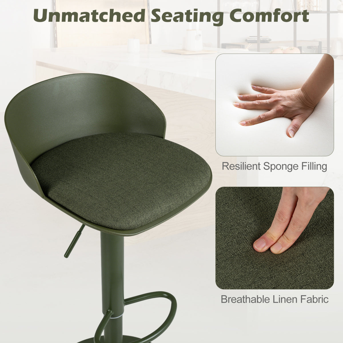 Set of 4 Adjustable Swivel Bar Stools w/ Back & Footrest 330 LBS for Dining-Green view 5