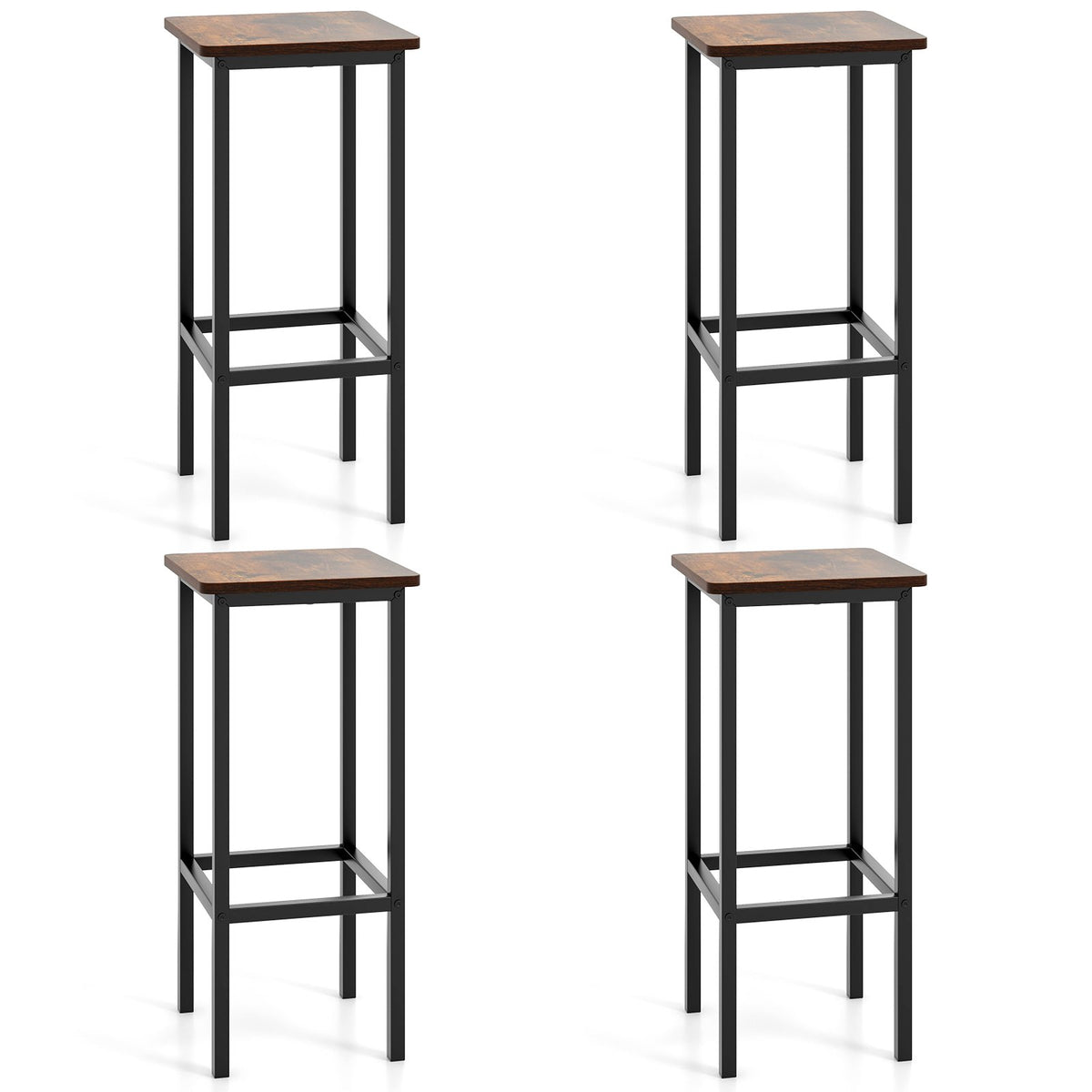 Set of 4 Bar Stool Set 26 Inch Bar Chair with Metal Legs and Footrest-Rustic Brown view 4