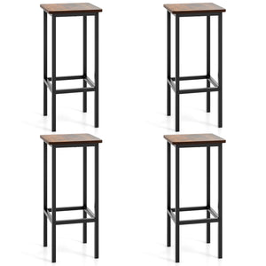 Set of 4 Bar Stool Set 26 Inch Bar Chair with Metal Legs and Footrest-Rustic Brown view 4