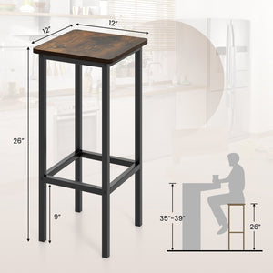 Set of 4 Bar Stool Set 26 Inch Bar Chair with Metal Legs and Footrest-Rustic Brown view 5