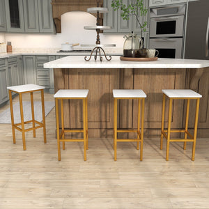 Set of 4 Bar Stool Set 26 Inch Bar Chair with Metal Legs and Footrest-White view 3