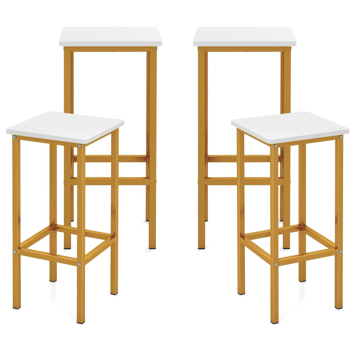 Set of 4 Bar Stool Set 26 Inch Bar Chair with Metal Legs and Footrest-White view 4