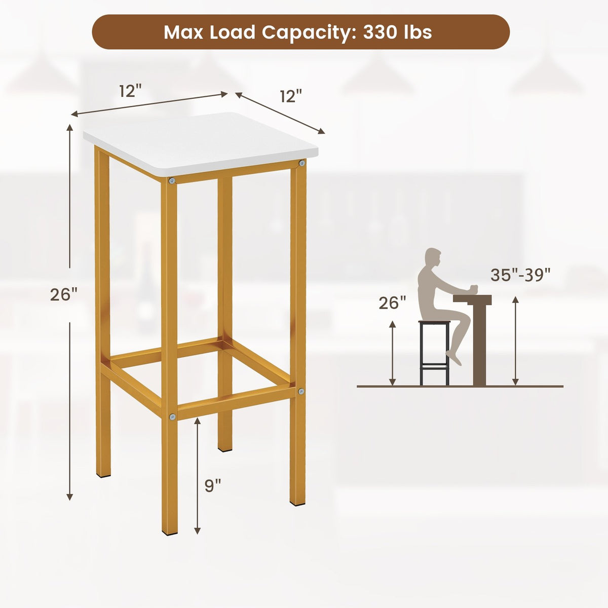 Set of 4 Bar Stool Set 26 Inch Bar Chair with Metal Legs and Footrest-White view 5