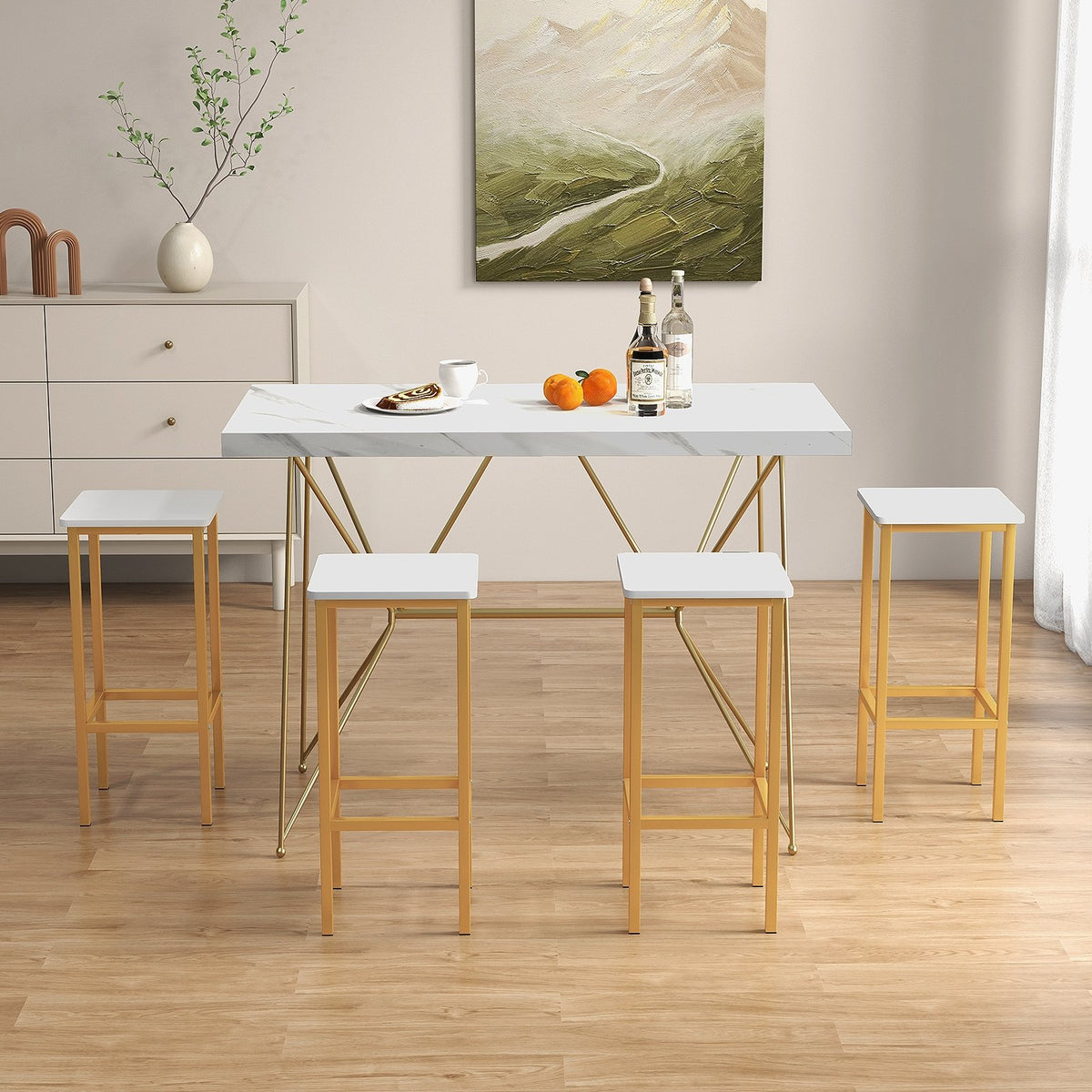 Set of 4 Bar Stool Set 26 Inch Bar Chair with Metal Legs and Footrest-White view 6