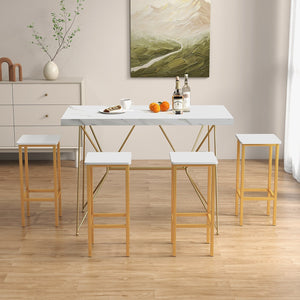 Set of 4 Bar Stool Set 26 Inch Bar Chair with Metal Legs and Footrest-White view 6