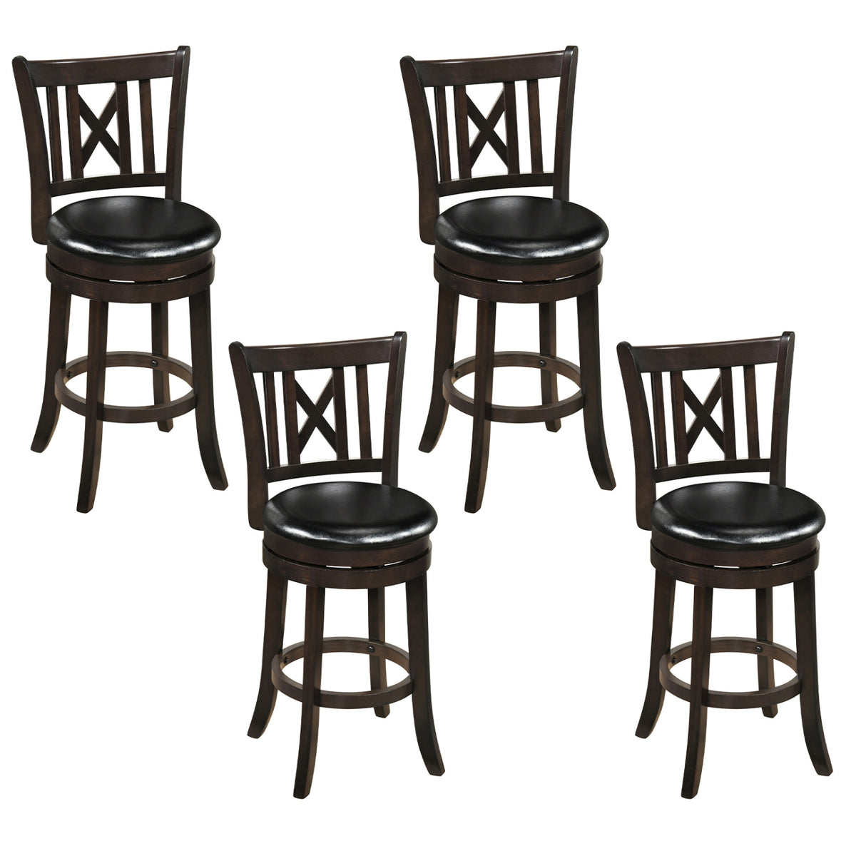 Set of 4 Bar Stools Swivel Bar Chairs with Hollowed Backrest and Footrest-26 inches
