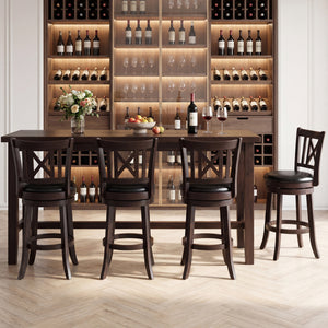 Set of 4 Bar Stools Swivel Bar Chairs with Hollowed Backrest and Footrest-26 inches view 2