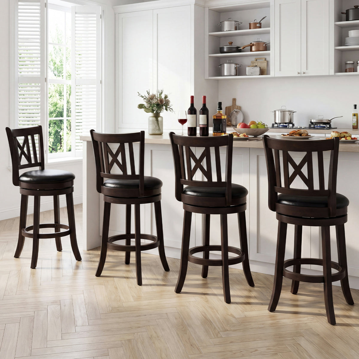 Set of 4 Bar Stools Swivel Bar Chairs with Hollowed Backrest and Footrest-26 inches view 3