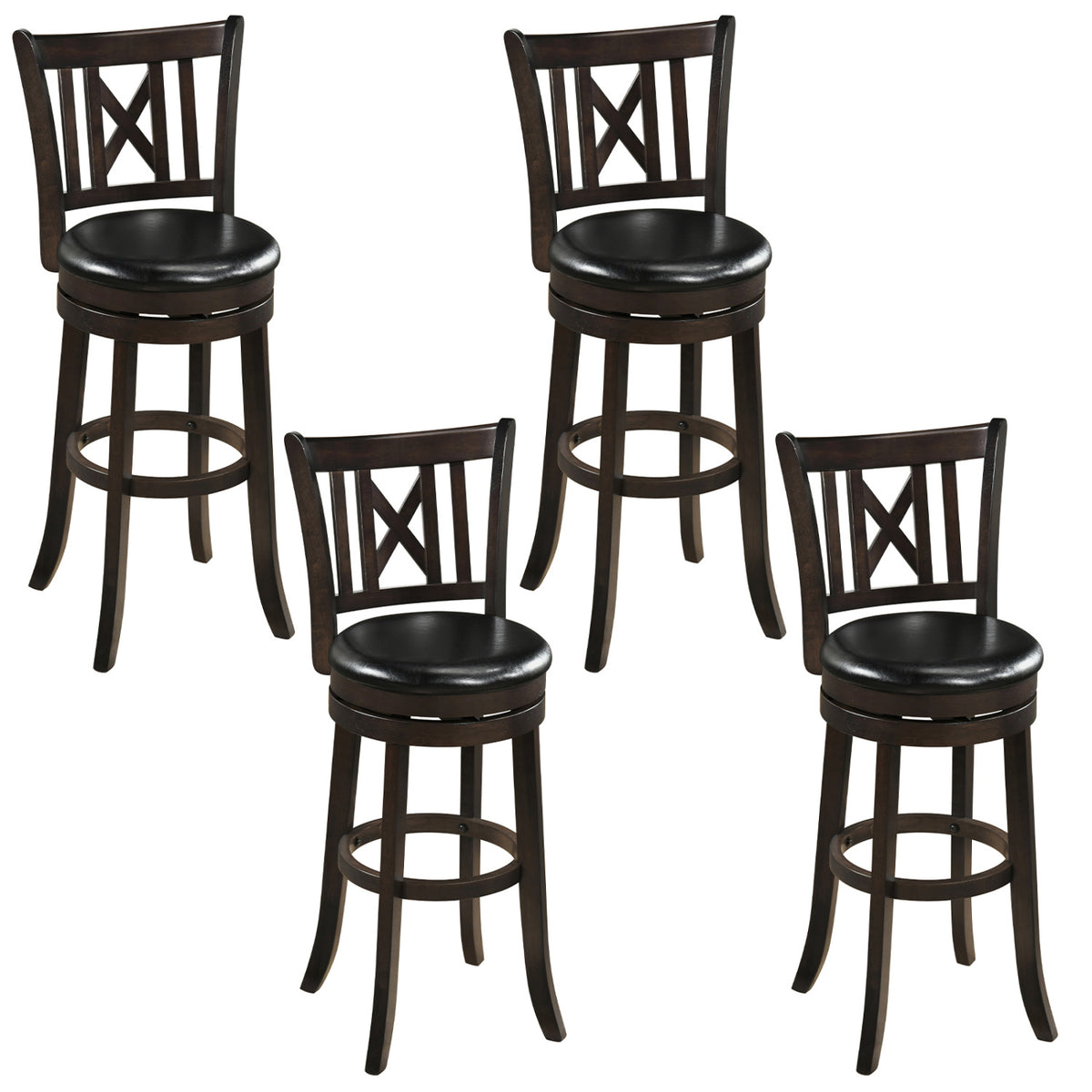 Set of 4 Bar Stools Swivel Bar Chairs with Hollowed Backrest and Footrest-30 inches