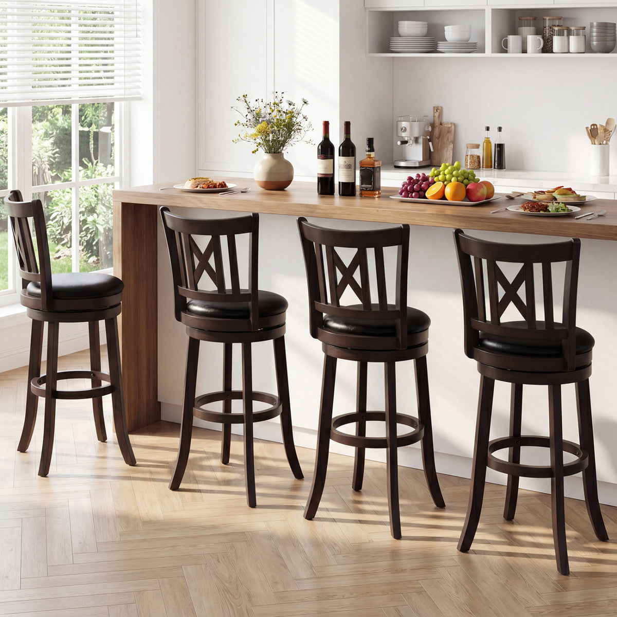 Set of 4 Bar Stools Swivel Bar Chairs with Hollowed Backrest and Footrest-30 inches view 2