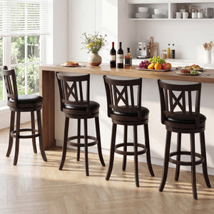 Set of 4 Bar Stools Swivel Bar Chairs with Hollowed Backrest and Footrest-30 inches view 2