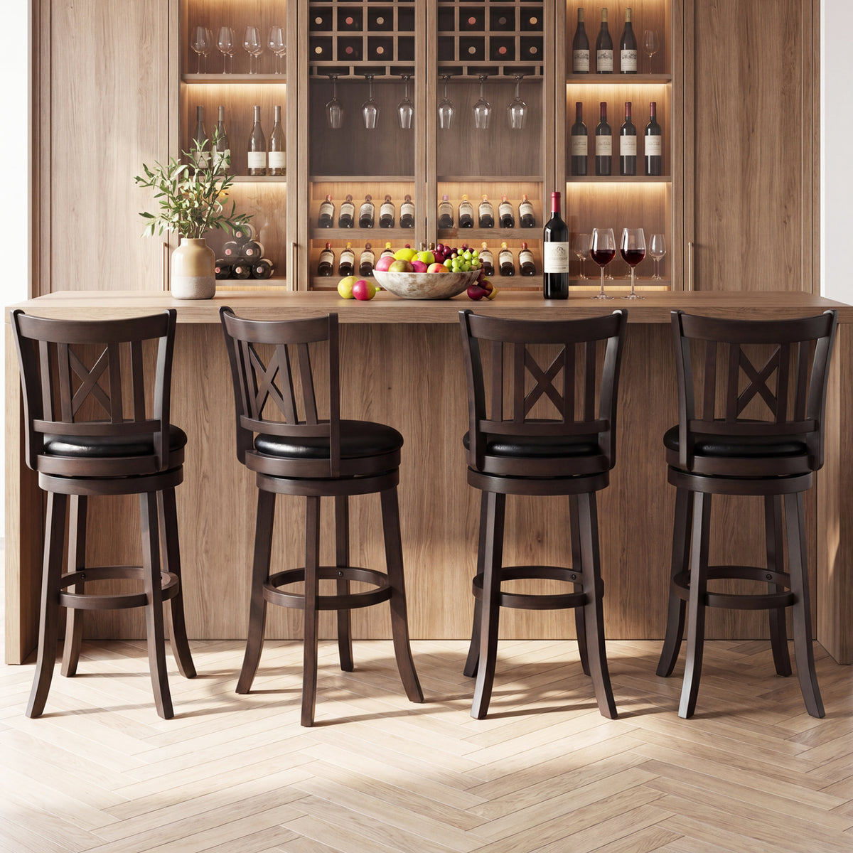 Set of 4 Bar Stools Swivel Bar Chairs with Hollowed Backrest and Footrest-30 inches view 3