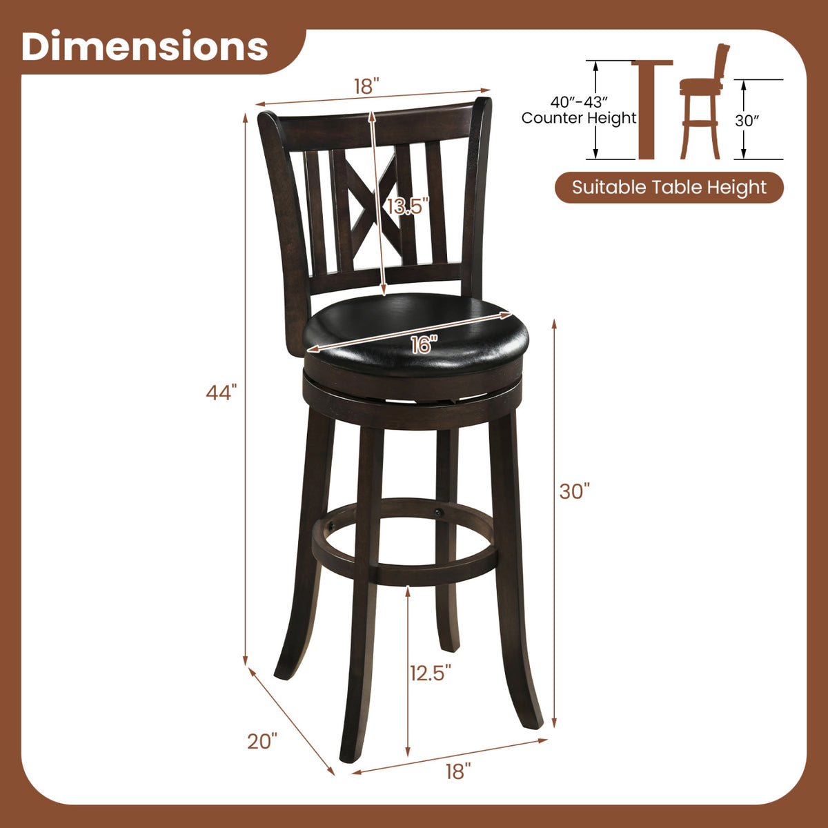 Set of 4 Bar Stools Swivel Bar Chairs with Hollowed Backrest and Footrest-30 inches view 4