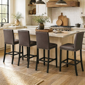 Set of 4 Bar Stools with Back for Kitchen Island-Brown view 2
