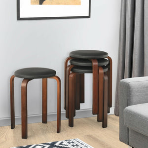 Set of 4 Bentwood Round Stool Stackable Dining Chairs with Padded Seat-Black view 3