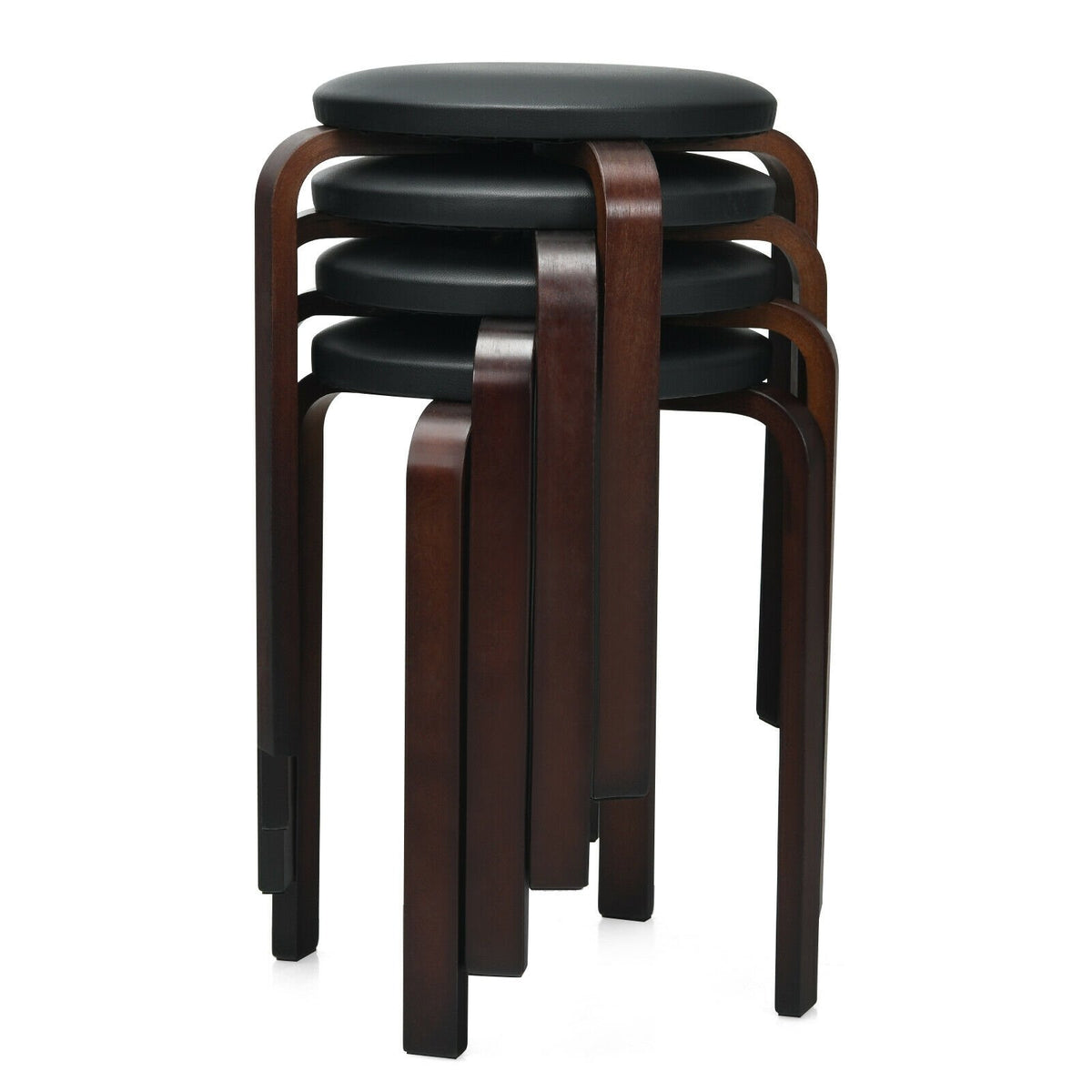 Set of 4 Bentwood Round Stool Stackable Dining Chairs with Padded Seat-Black view 4