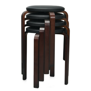 Set of 4 Bentwood Round Stool Stackable Dining Chairs with Padded Seat-Black view 4