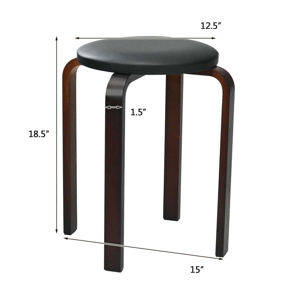 Set of 4 Bentwood Round Stool Stackable Dining Chairs with Padded Seat-Black view 5