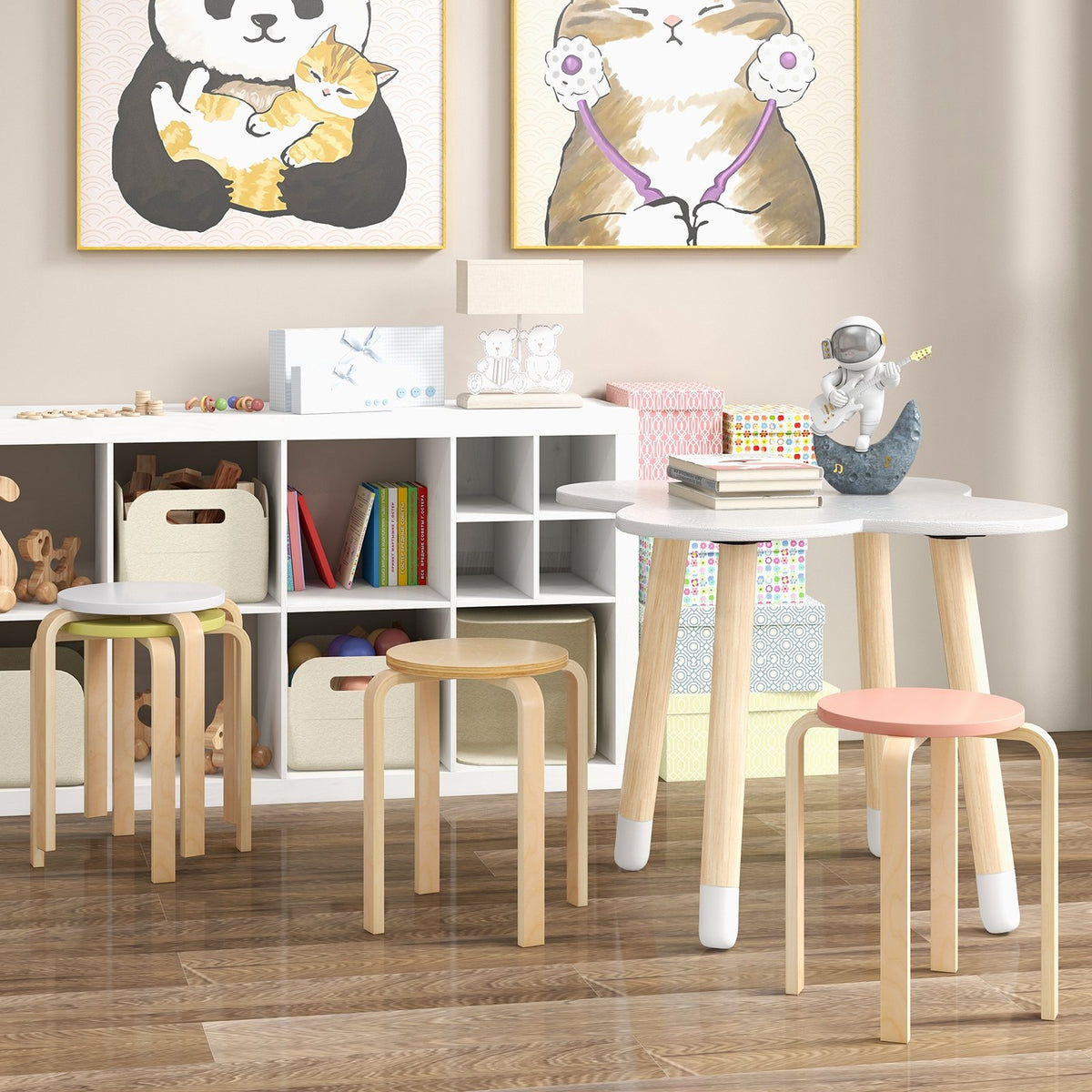 Set of 4 Bentwood Stackable Stools Dining Stools with Round Tops-Multicolor view 3