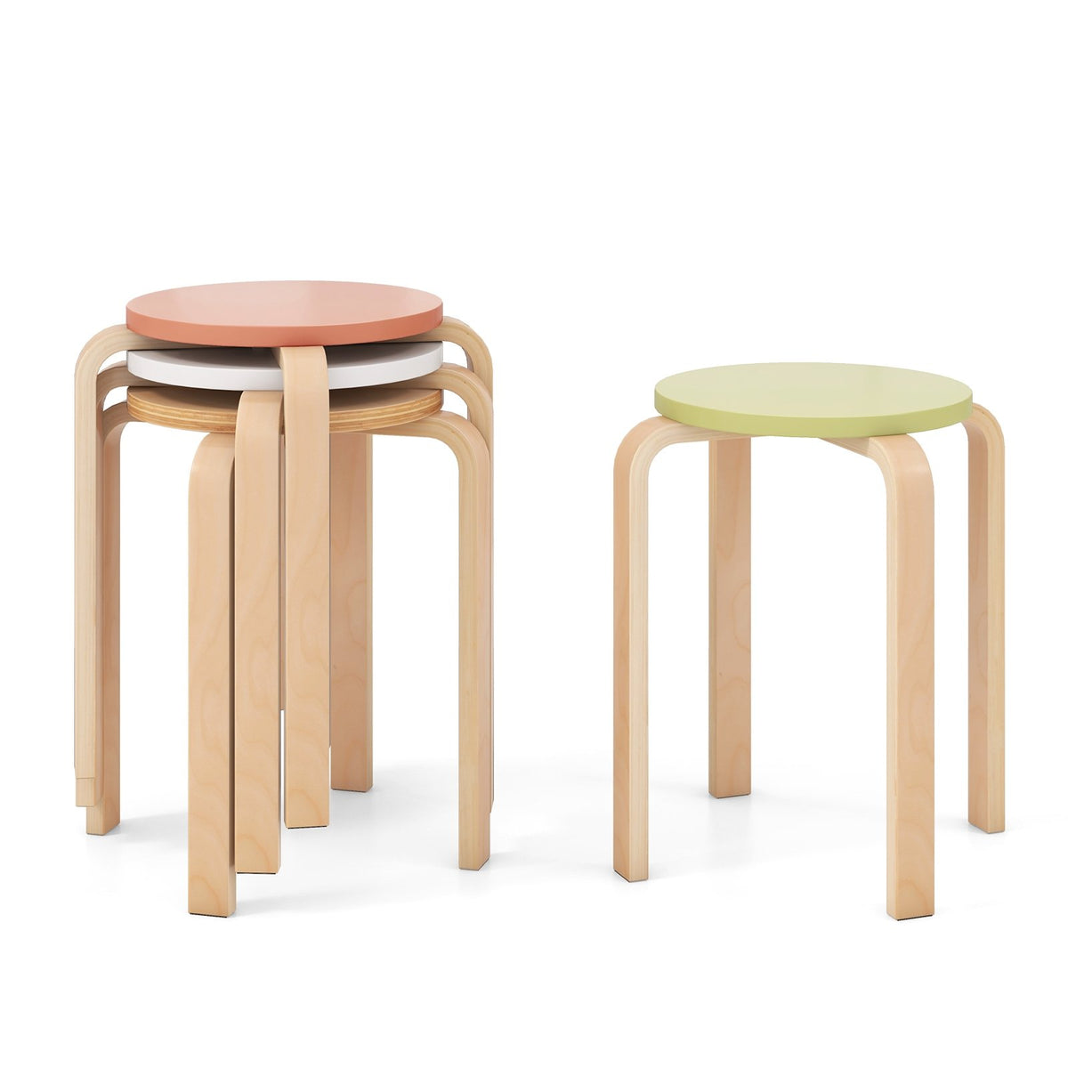 Set of 4 Bentwood Stackable Stools Dining Stools with Round Tops-Multicolor view 4