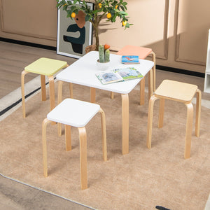 Set of 4 Colorful Square Stools with Anti-slip Felt Mats-Multicolor view 3