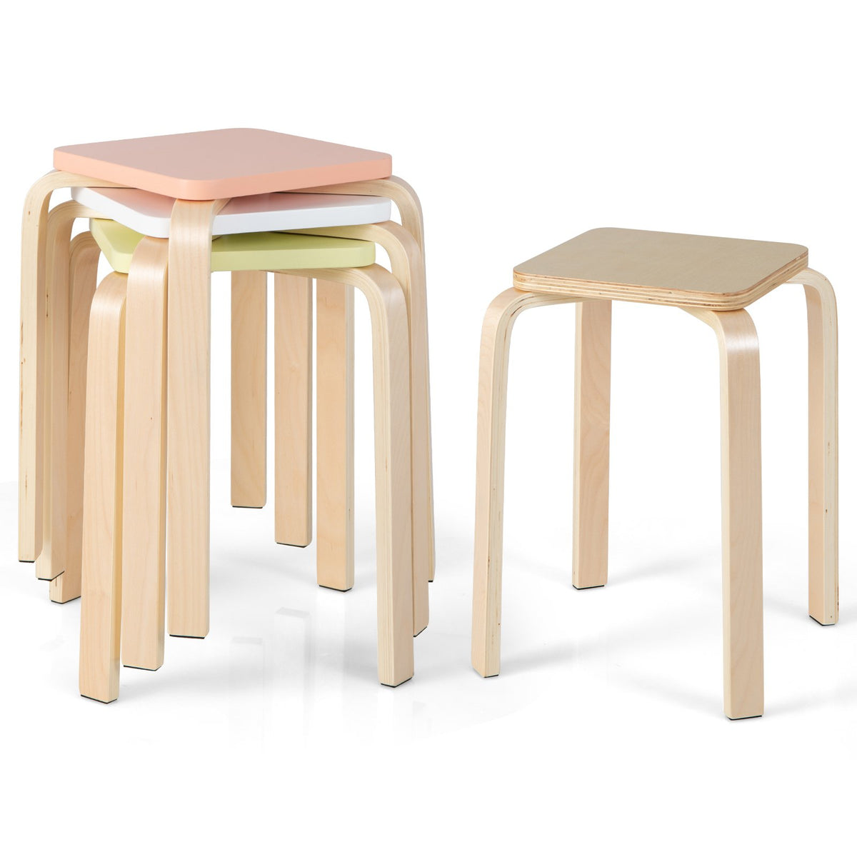 Set of 4 Colorful Square Stools with Anti-slip Felt Mats-Multicolor view 4