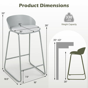 Set of 4 Counter Height Bar Stools with Curved Backrest and Metal Frame for Kitchen Dining-Gray view 3