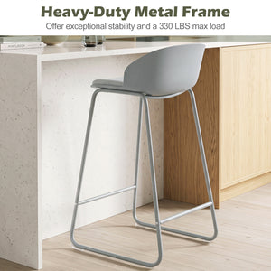 Set of 4 Counter Height Bar Stools with Curved Backrest and Metal Frame for Kitchen Dining-Gray view 6
