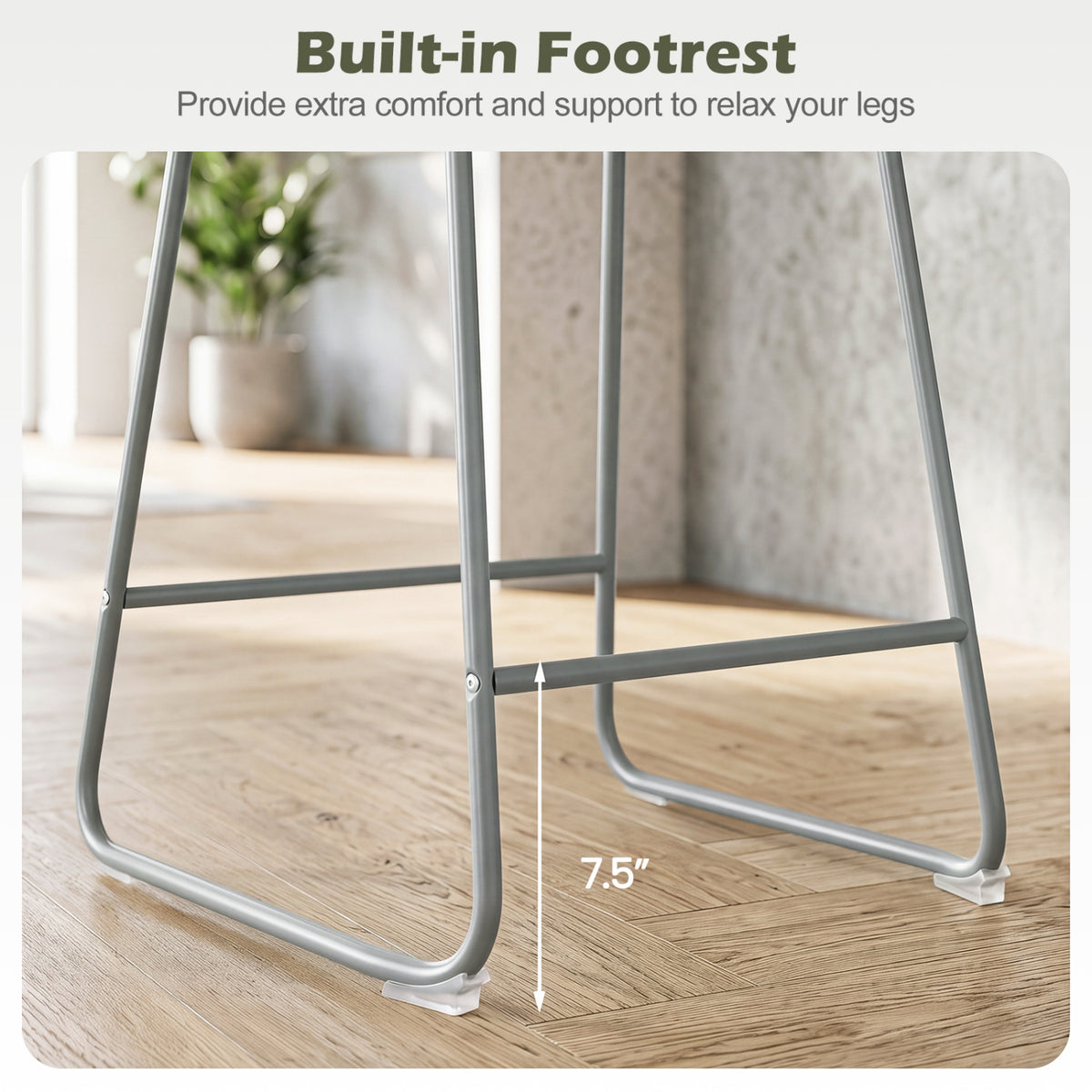 Set of 4 Counter Height Bar Stools with Curved Backrest and Metal Frame for Kitchen Dining-Gray view 7
