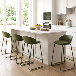 Set of 4 Counter Height Bar Stools with Curved Backrest and Metal Frame for Kitchen Dining-Green view 2