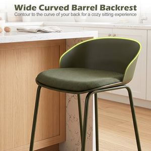 Set of 4 Counter Height Bar Stools with Curved Backrest and Metal Frame for Kitchen Dining-Green view 4