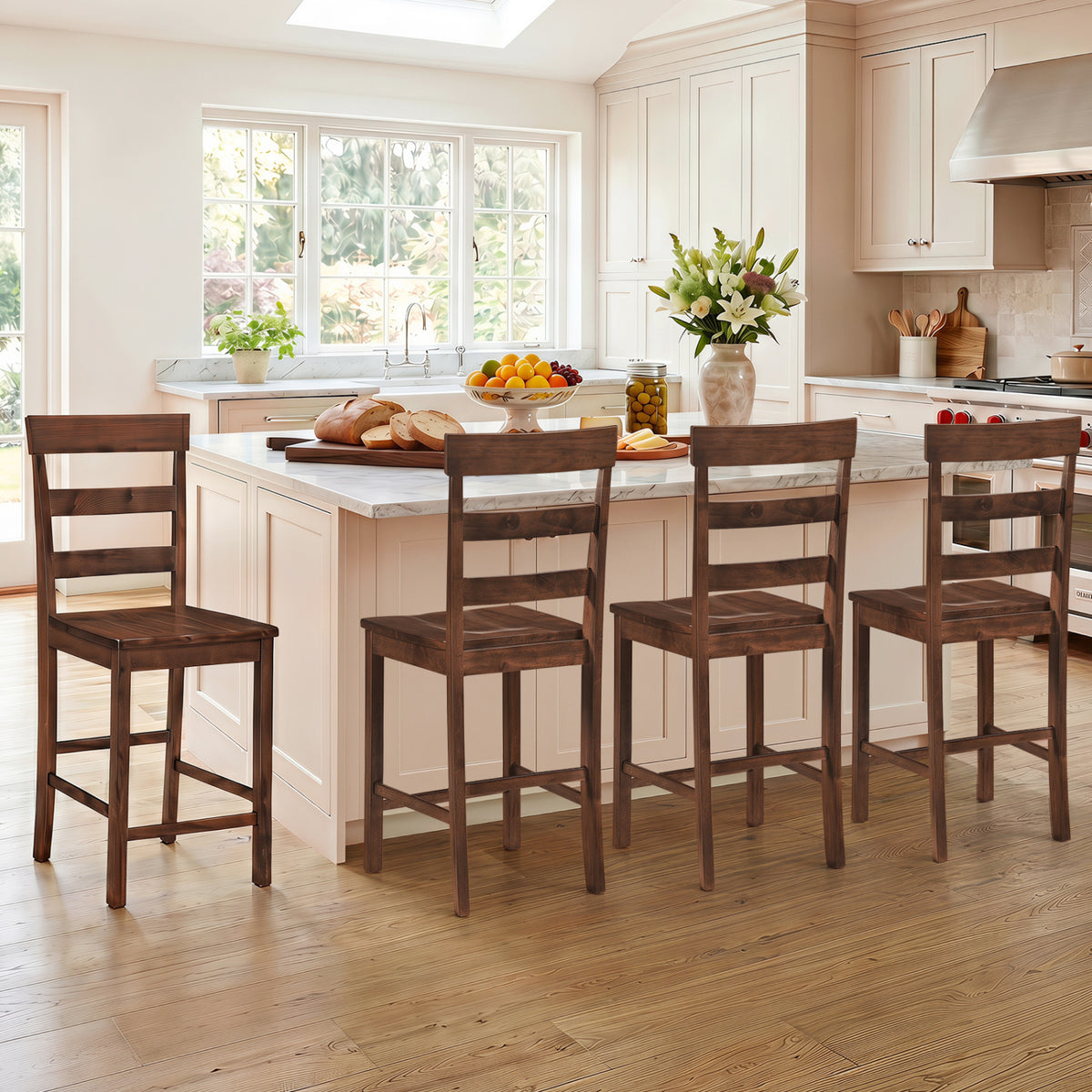 Set of 4 Counter Height Bar Stools with Rubber Wood Frame for Home Dining Room view 2