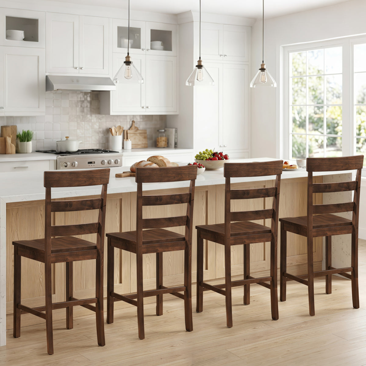 Set of 4 Counter Height Bar Stools with Rubber Wood Frame for Home Dining Room view 3