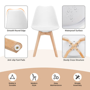 Set of 4 Dining Chairs Mid-Century Modern Shell PU Seat with Wooden Legs-White view 5