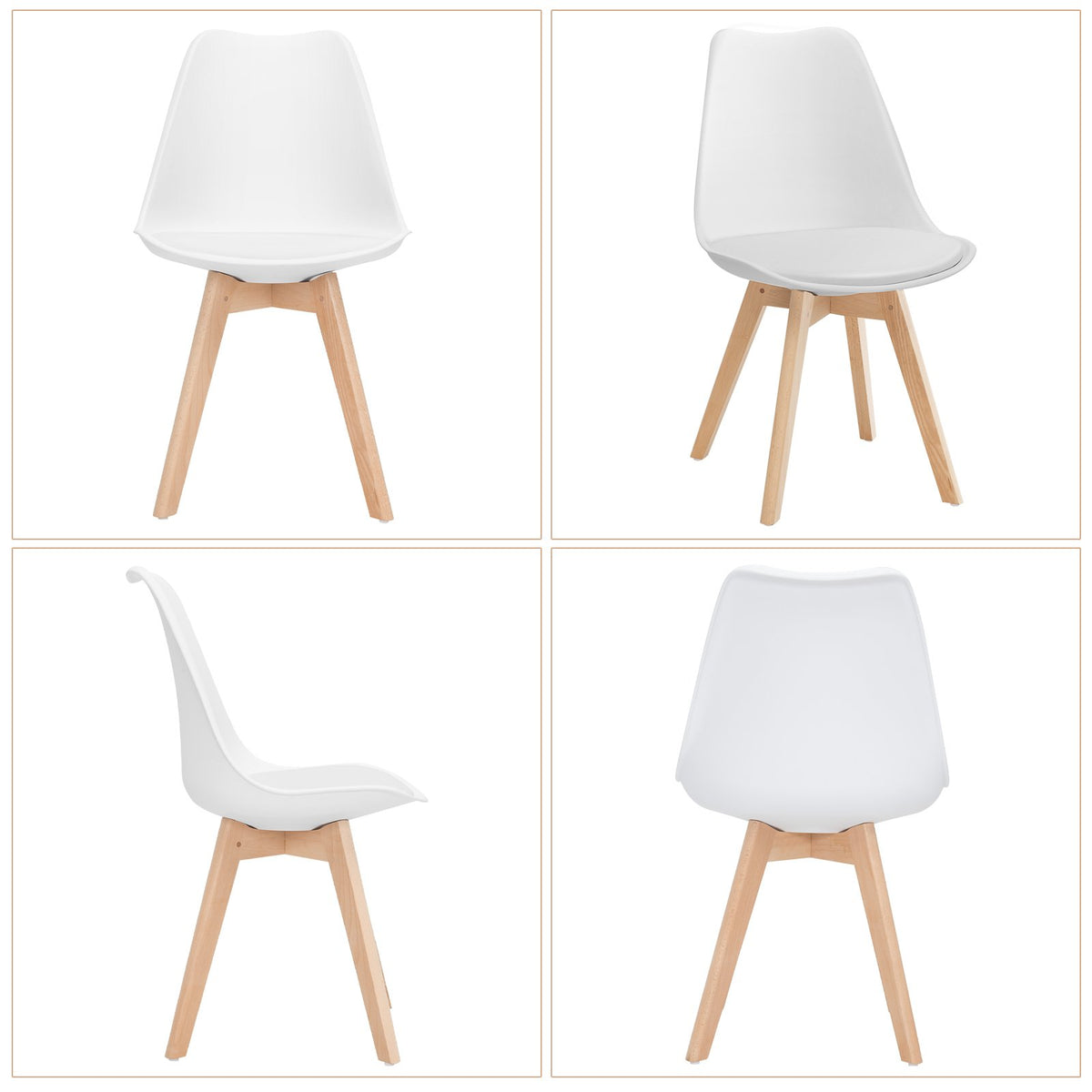 Set of 4 Dining Chairs Mid-Century Modern Shell PU Seat with Wooden Legs-White view 7