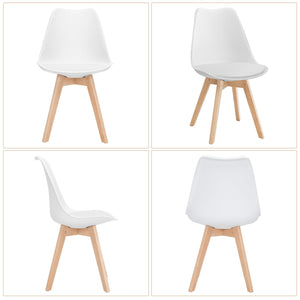 Set of 4 Dining Chairs Mid-Century Modern Shell PU Seat with Wooden Legs-White view 7
